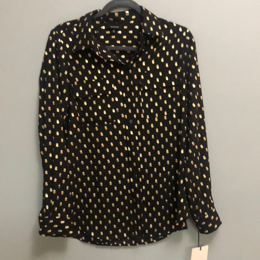 NWT Who What Wear ebony polka dot blouse size m